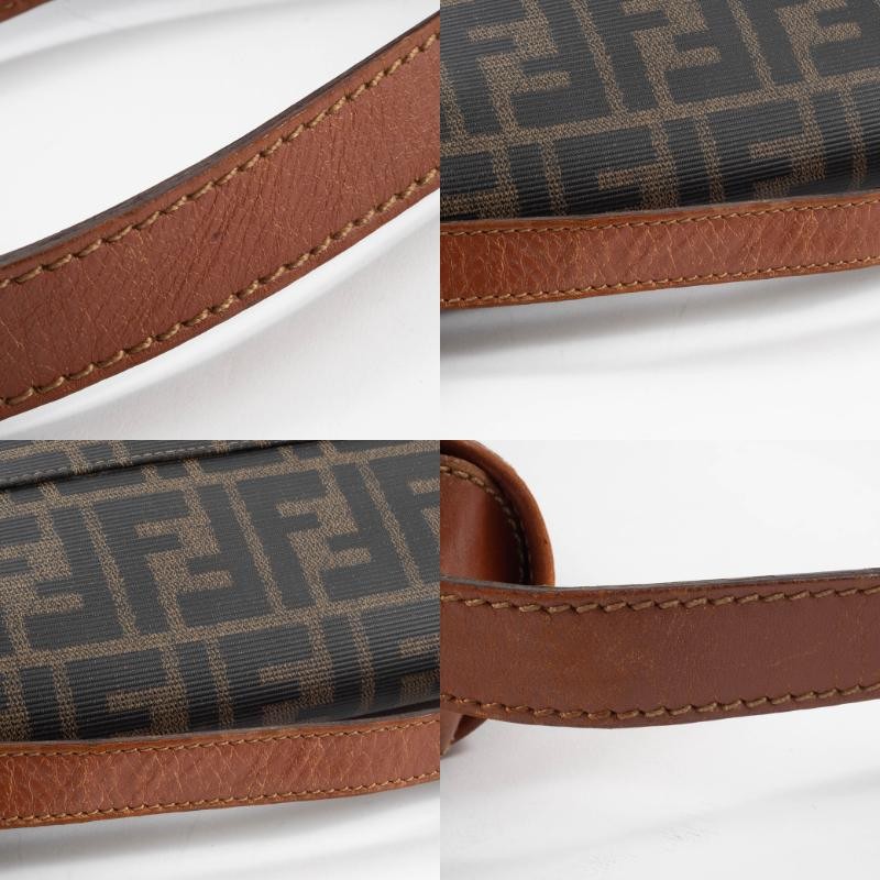 FENDI Zucca PVC Leather Crossbody Shoulder Bag FF Logo Flap Brown Preowned Auth12
