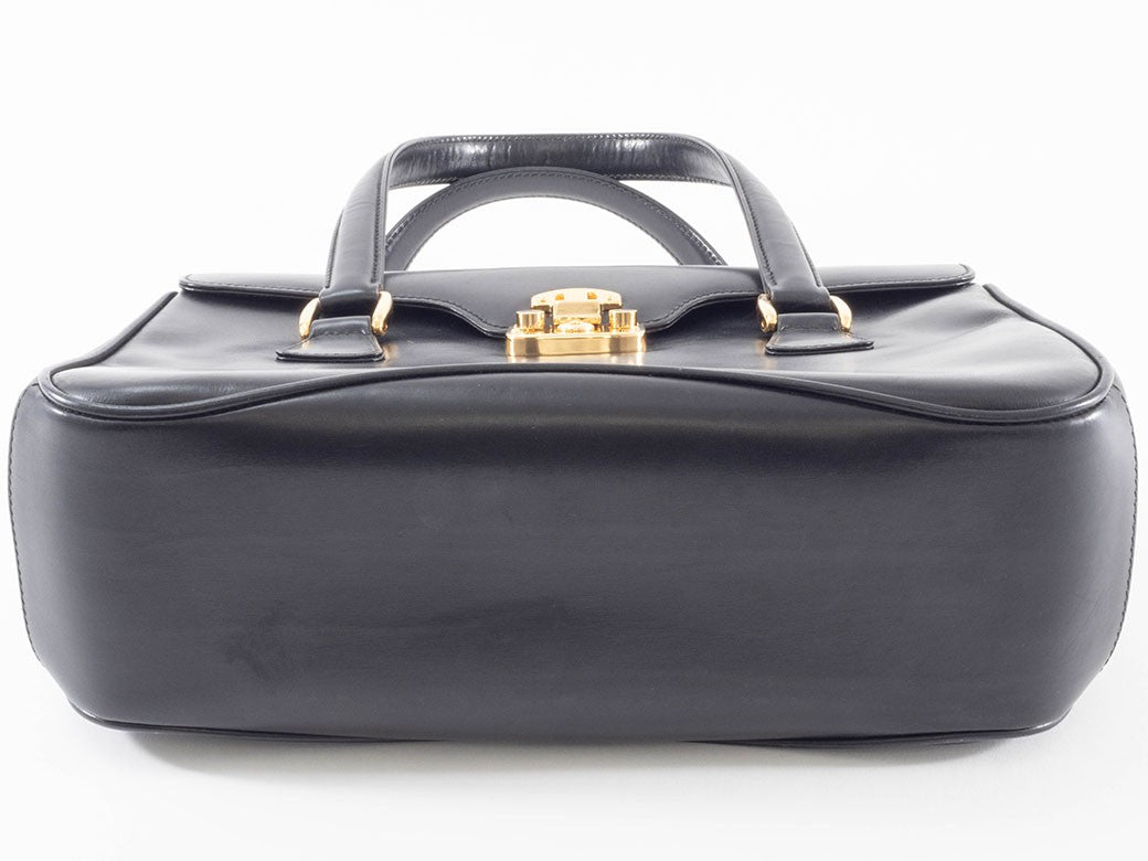 GUCCI Lady Lock Old Gucci Leather Handbag Bag Black Vintage Preowned Auth5