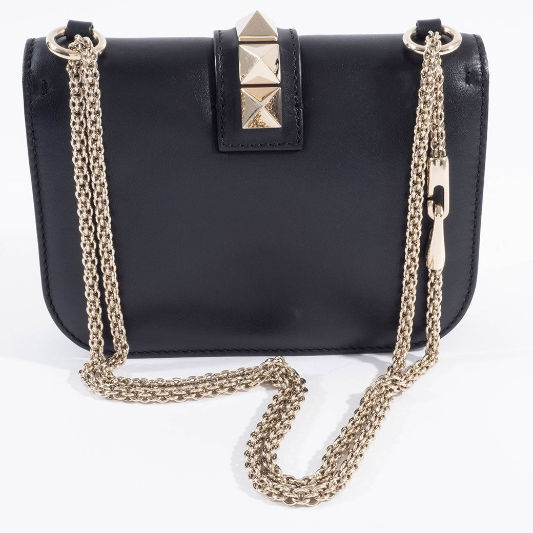 Valentino Garavani Rockstud Chain Shoulder Bag Black Leather Preowned Auth3