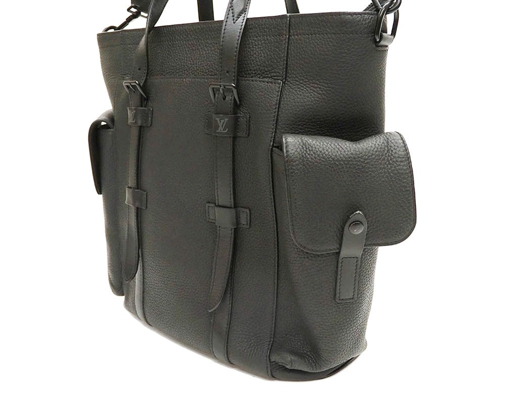 Louis Vuitton Christopher Tote Shoulder Bag Taurillon Black Men's Preowned Auth3