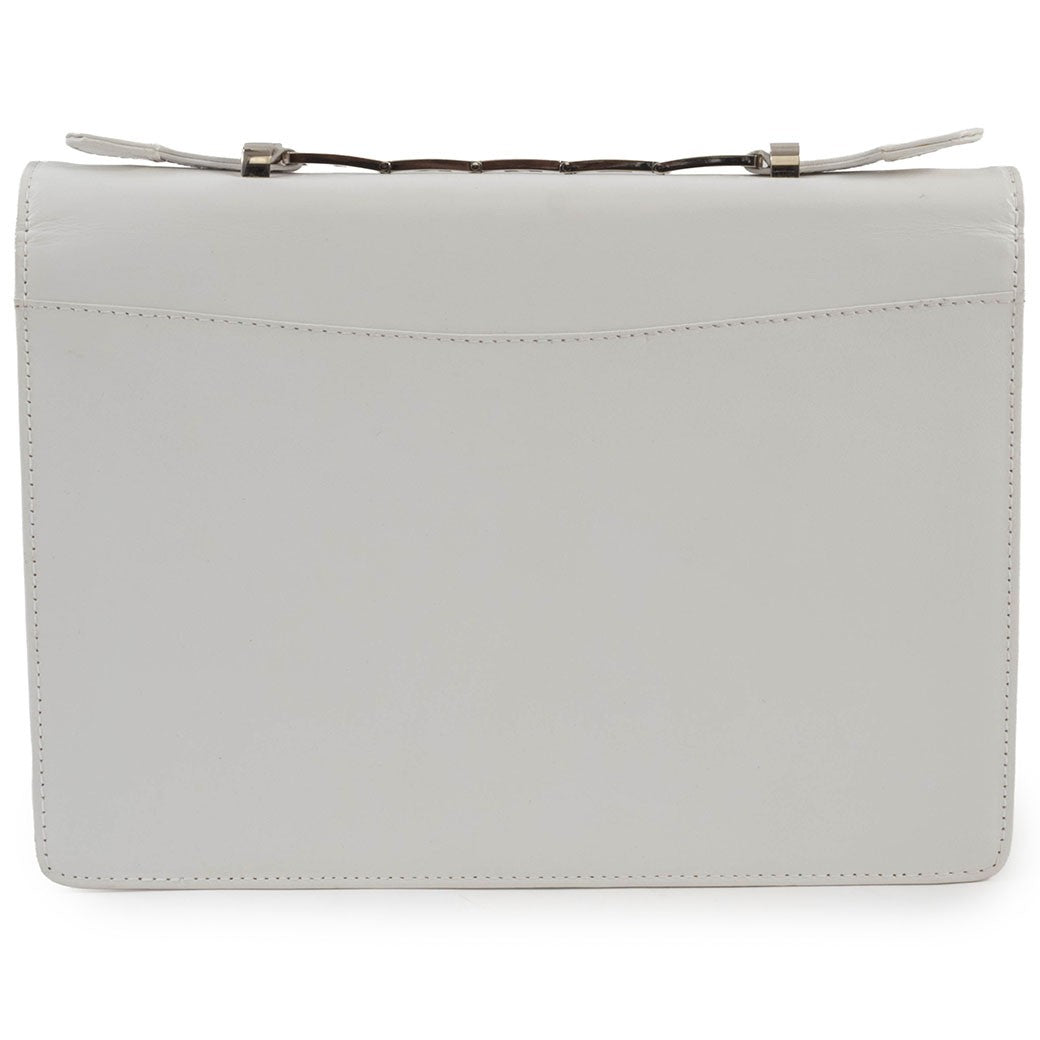 FENDI Logo Handle Shoulder Bag White Leather Convertible Crossbody Preowned1