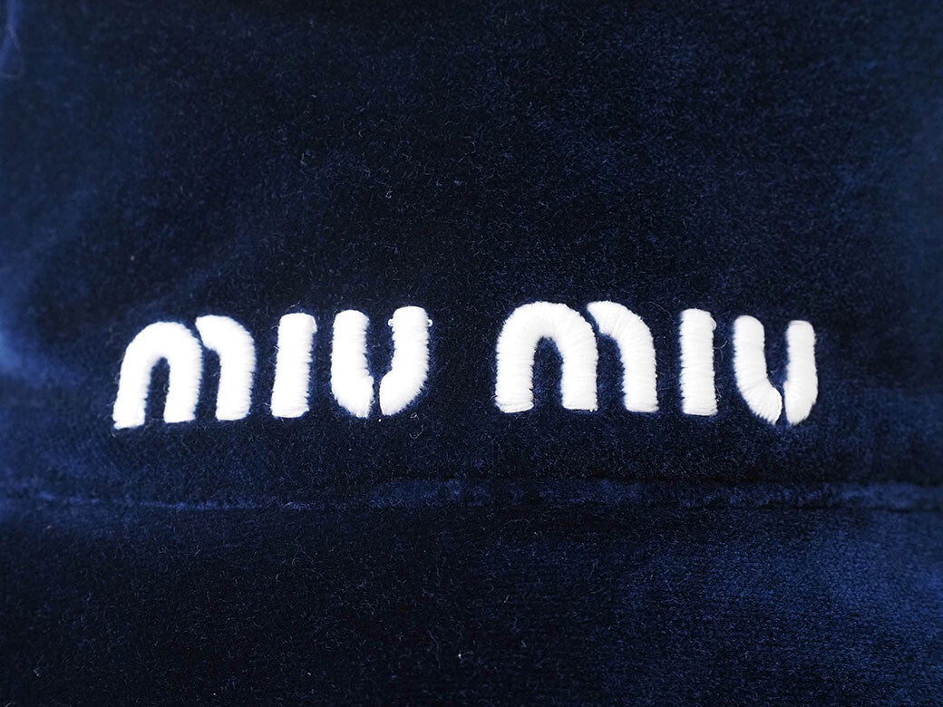 Auth Miu Miu Bucket Hat Navy 5HC196 Women's M (58) Velvet Velour Cotton Reuse3