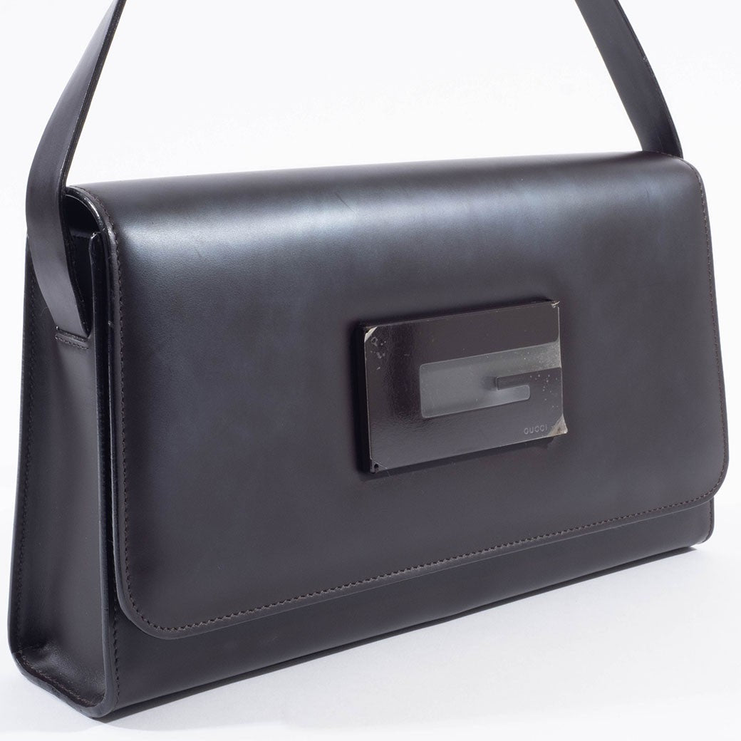 GUCCI Old Gucci Underarm Shoulder Bag Dark Brown Leather Vintage Preowned Auth2