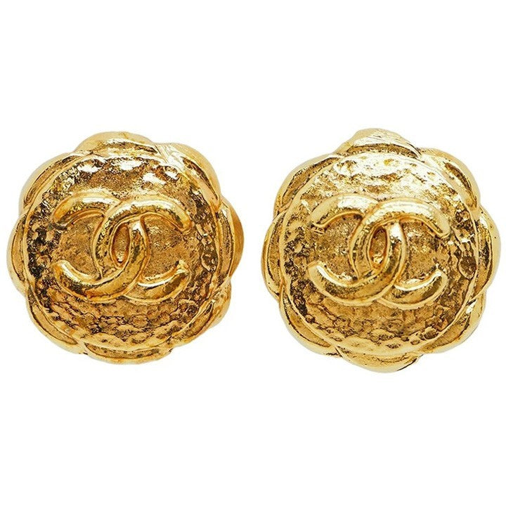 Chanel Vintage Cocomark earrings gold ladies round round round Reuse Used0