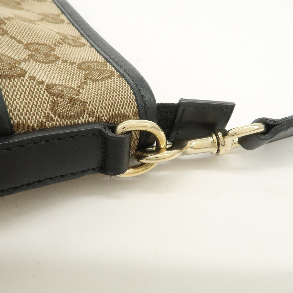 GUCCI Sherry GG Canvas Leather Shoulder Bag Beige Black 388926 Auth Used F/S8