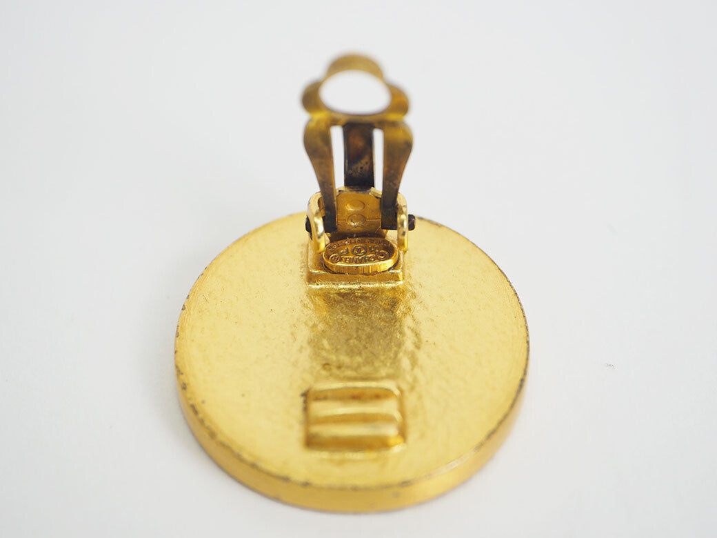 CHANEL Round Coco Earrings Orange x Gold 01P Ladies Large Size Preowned Auth3