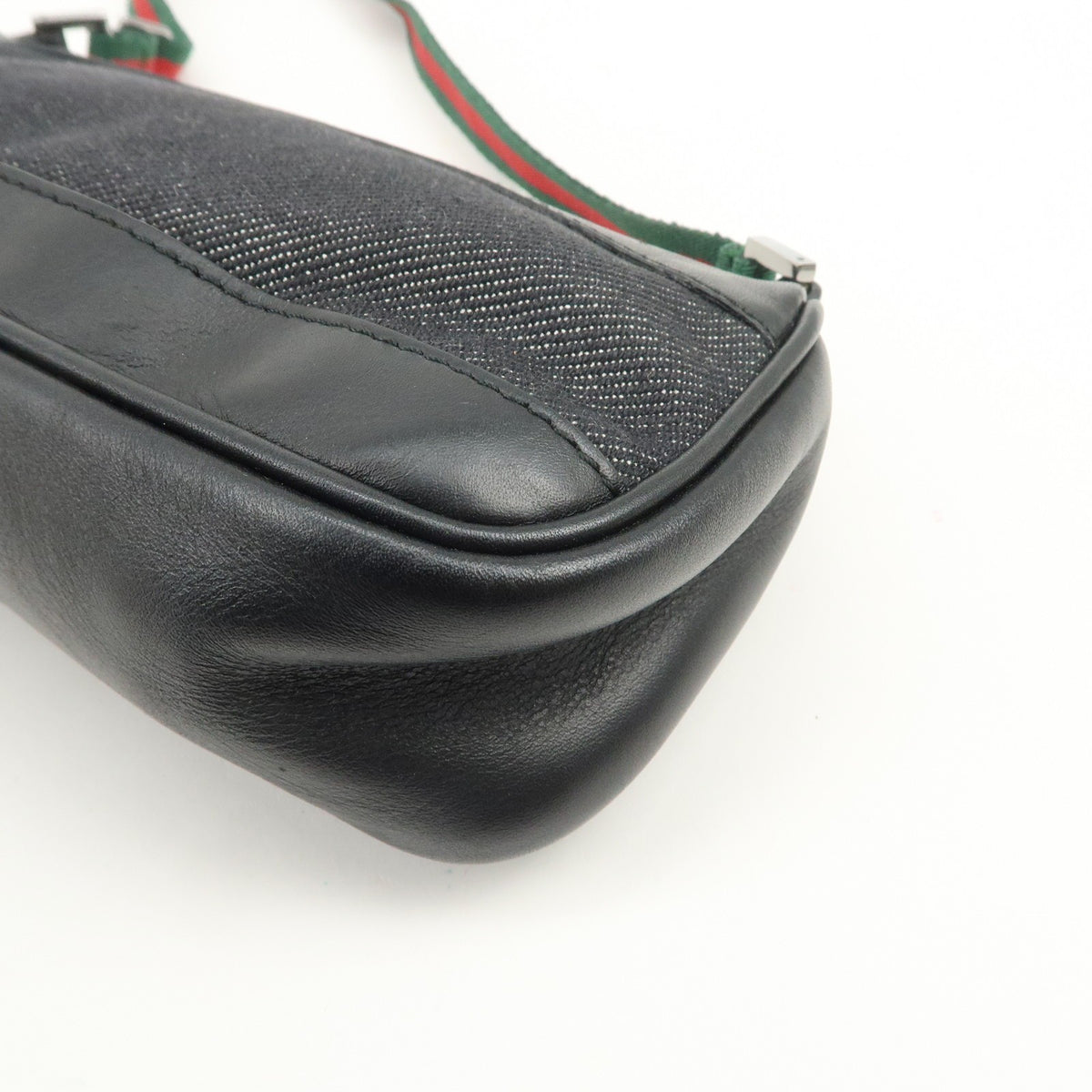GUCCI Sherry Leather Denim Accessory Pouch Hand Bag Black 92820 Auth Used F/S9