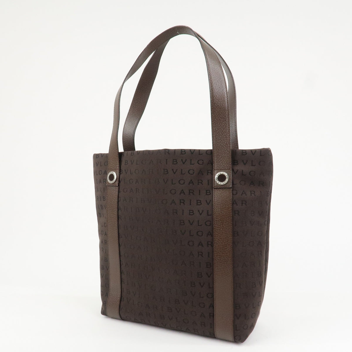 BVLGARI Logo Mania Canvas Leather Shoulder Bag Tote Bag Brown Authentic Used F/S2