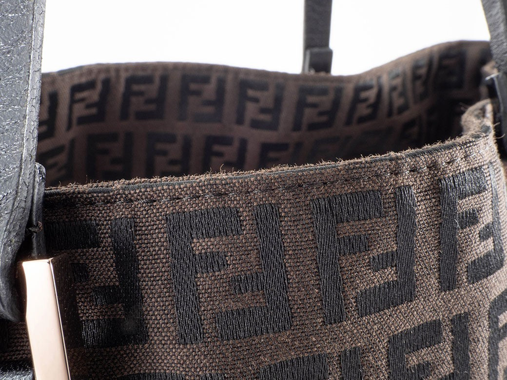 FENDI Zucchino Brown Canvas Leather Handbag Zucca Monogram Tote Bag Preowned15
