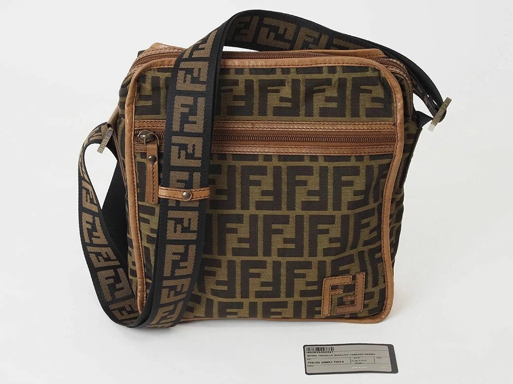 FENDI Zucca Crossbody Shoulder Bag Brown Canvas Leather 7VA152 Preowned Auth11