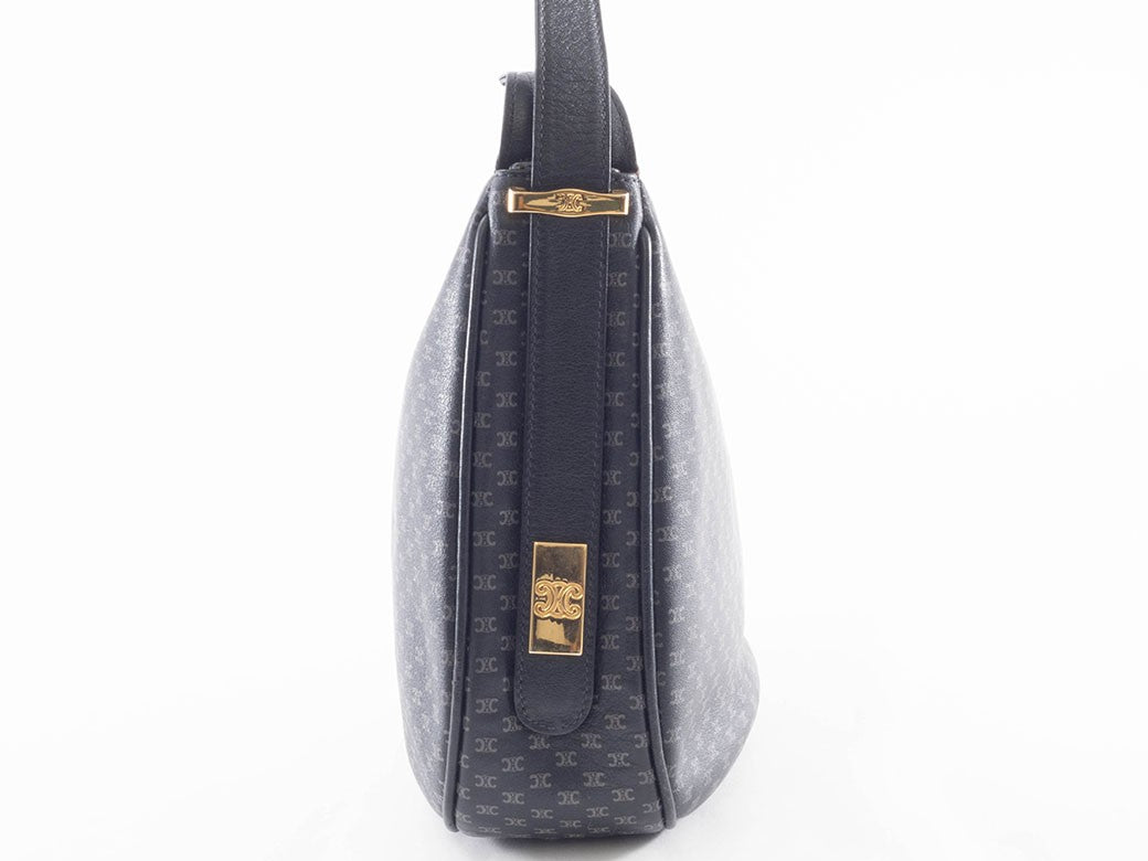CELINE Macadam Blazon Navy PVC Leather Shoulder Bag Hobo Vintage Preowned Auth4