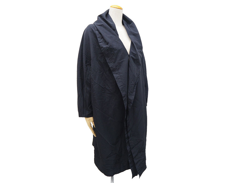 Auth Y's Yohji Yamamoto Oversized Black Nylon Coat YNJ05601 Women's Size 28