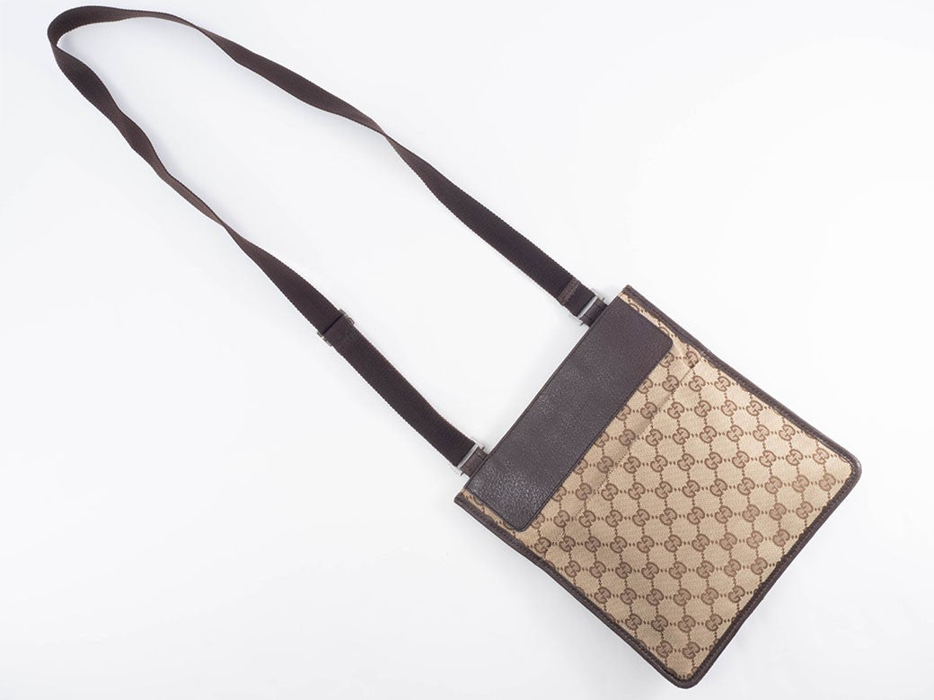 GUCCI GG Canvas Leather Crossbody Shoulder Bag 27639 Brown Beige Preowned Auth18
