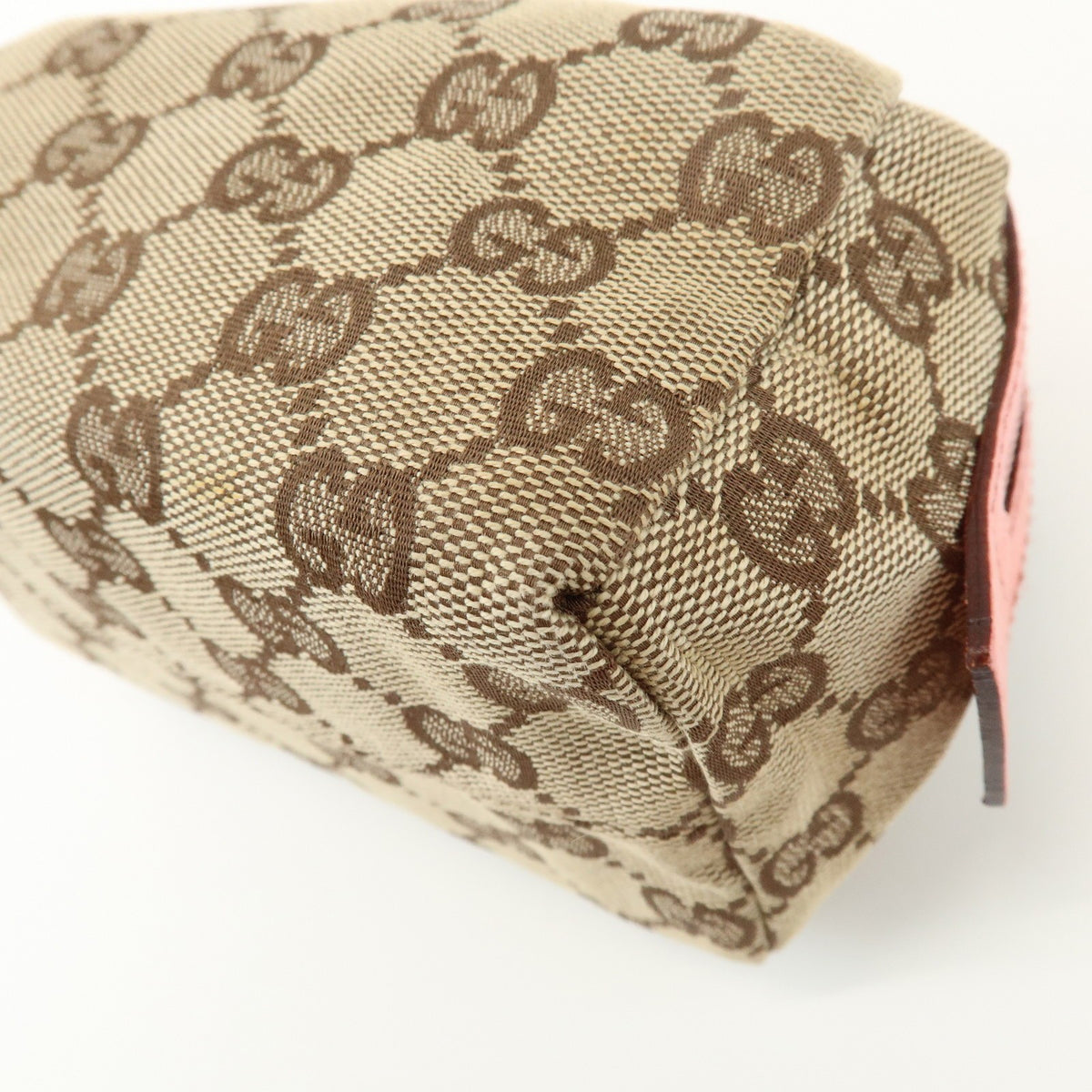 GUCCI GG Monogram Canvas Leather Cosmetic Pouch Beige Pink 29595 Preowned Auth12