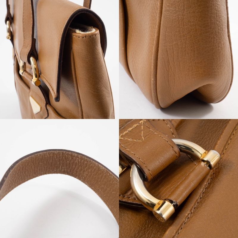 BALLY Old Bally Womens Shoulder Bag Camel Leather Flap Vintage Preowned Auth11
