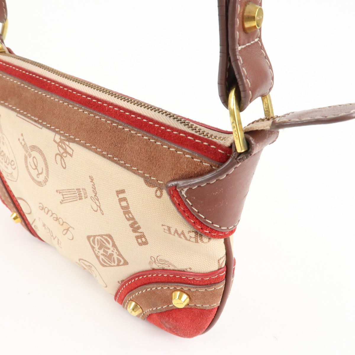 Auth LOEWE Anagram Canvas Suede Leather Shoulder Bag 160th Anniverssary Used14