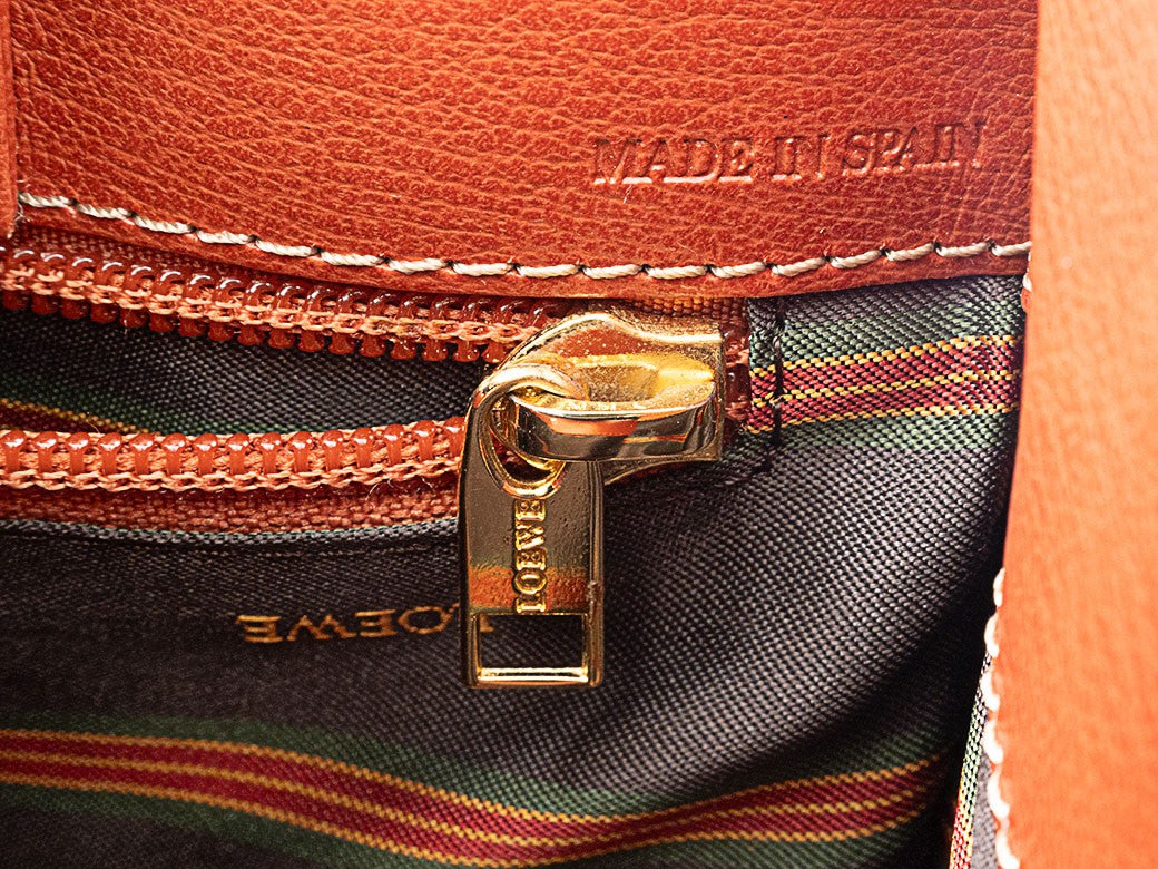 LOEWE Velazquez Shoulder Tote Bag Orange Leather Twisted Hardware Preowned17