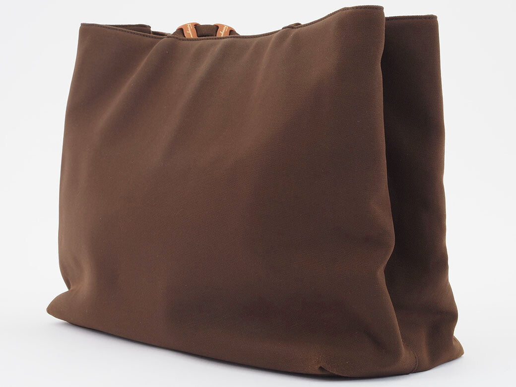 Salvatore Ferragamo Plastic Chain Shoulder Tote Bag Brown Nylon Preowned Auth2