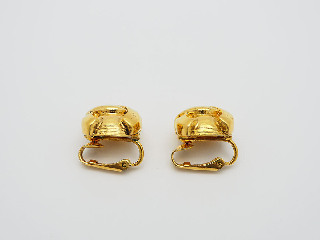 CHANEL Vintage Coco Earrings Gold Ladies Round Round Coco Mark Preowned Auth2