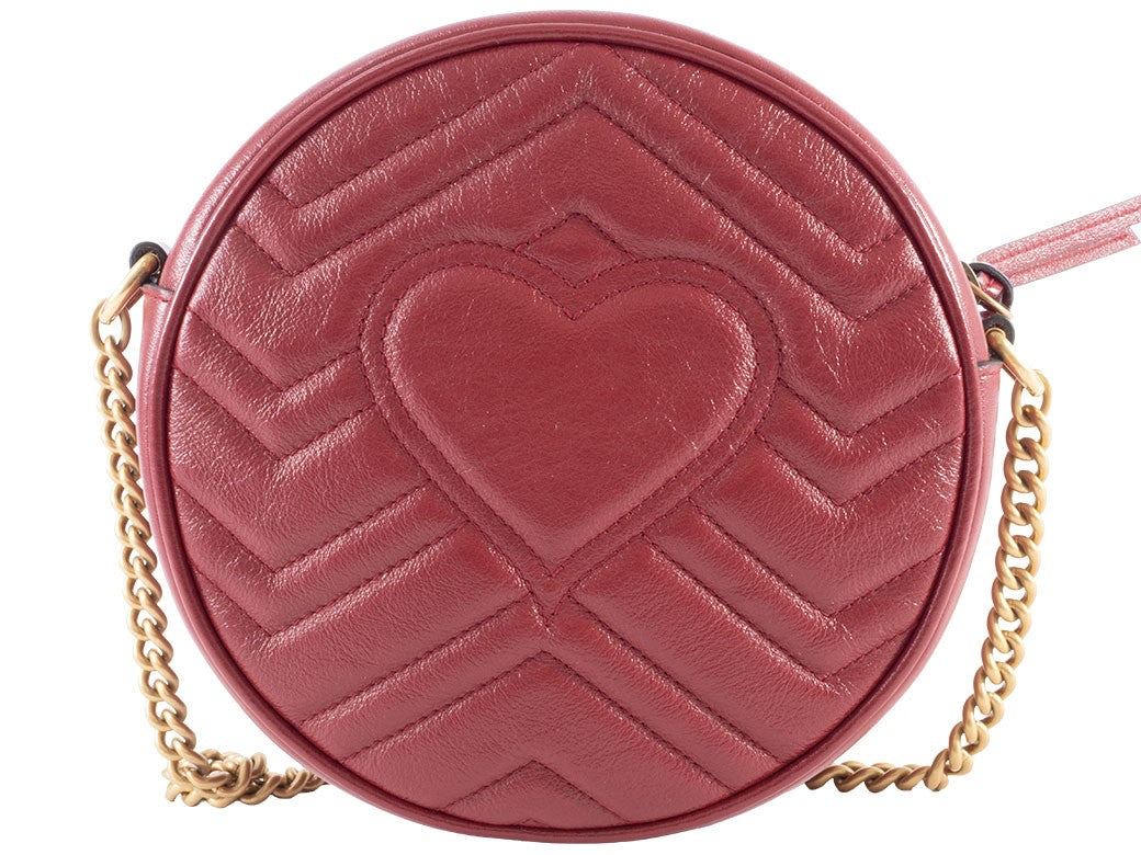 GUCCI GG Marmont Chain Shoulder Bag Red Round Heart Woman 550154 Preowned Auth4
