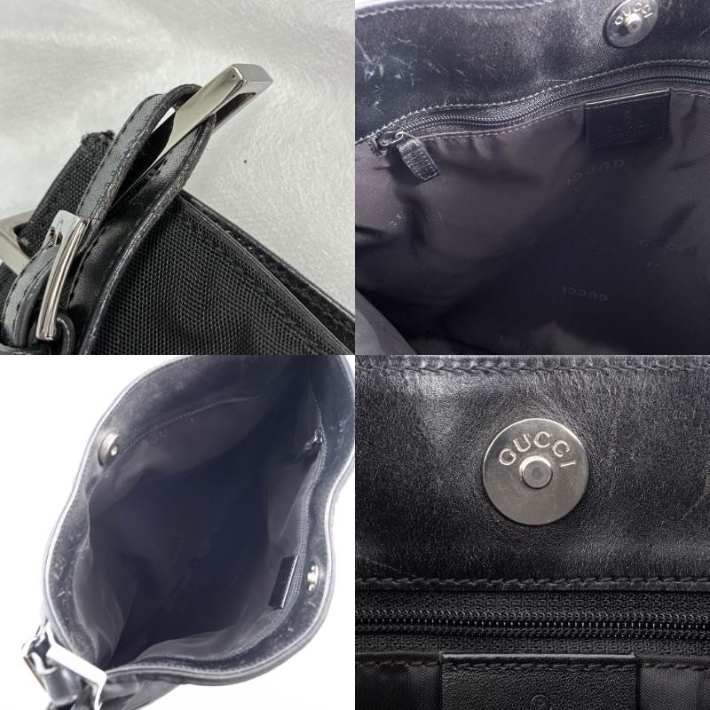 GUCCI Hobo Shoulder Bag Black Nylon Leather A4 Size 001.3166 Preowned Auth22