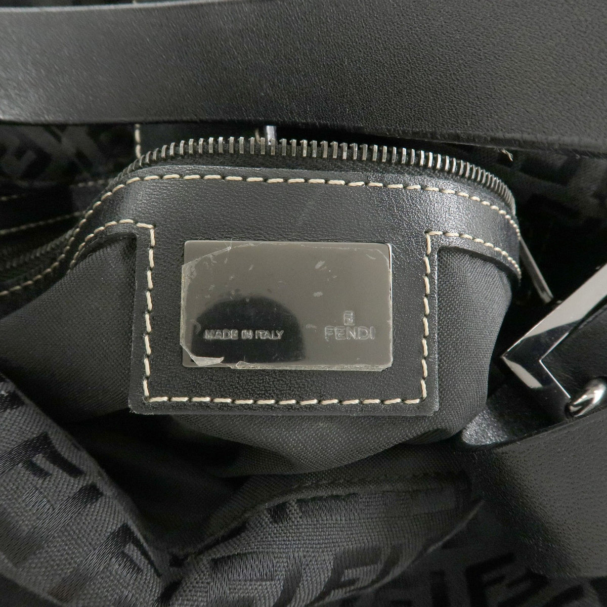 FENDI Mamma Baguette Zucca Zucchino Canvas Leather Black Shoulder Bag Preowned21