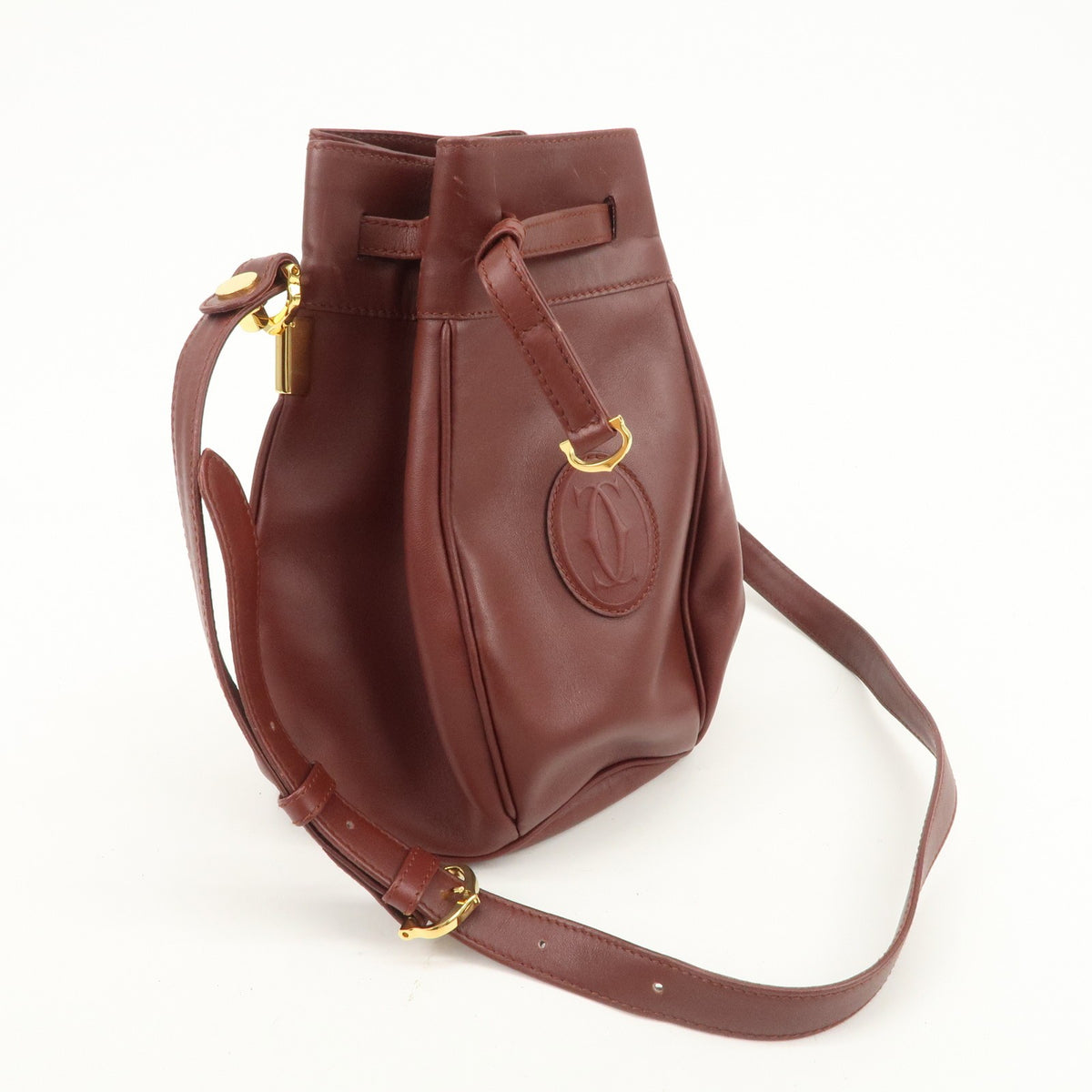 Cartier Must de Cartier Calf Leather Shoulder Bag Burgundy Authentic Used F/S3