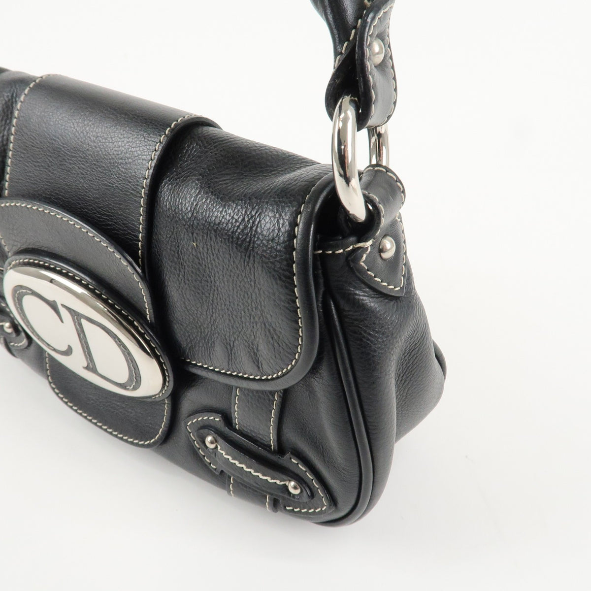Christian Dior CD Logo Shoulder Bag Black Leather Womens Handbag Preowned Auth6