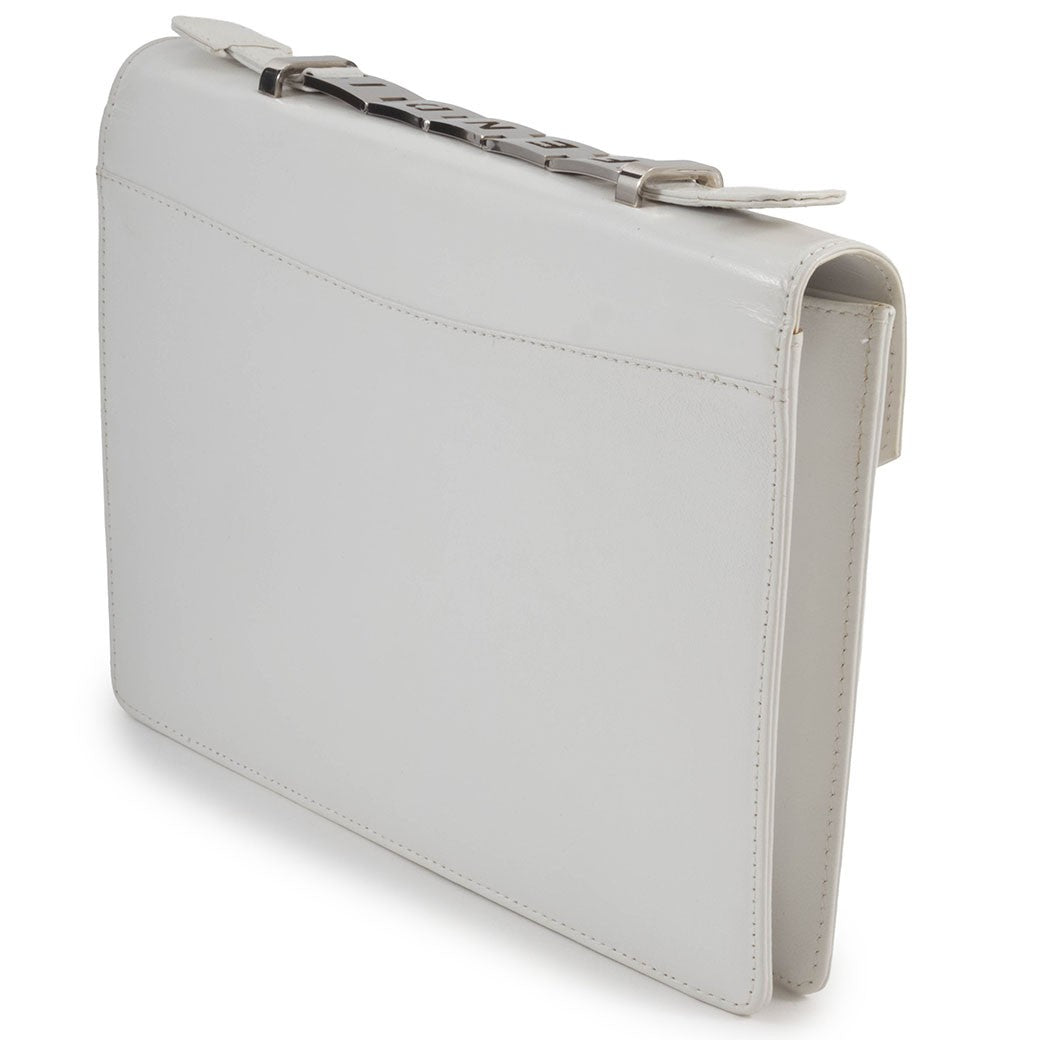 FENDI Logo Handle Shoulder Bag White Leather Convertible Crossbody Preowned3