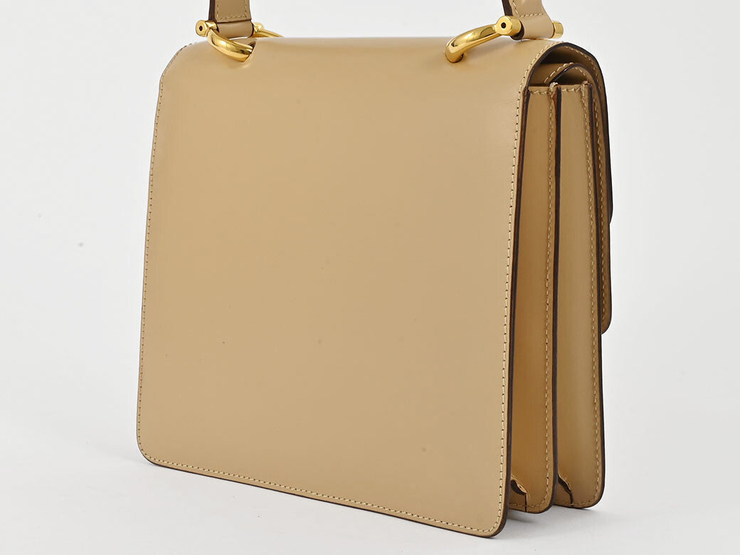 CELINE Old Celine Logo Ring W Flap Handbag Beige Leather Vintage Preowned Auth2