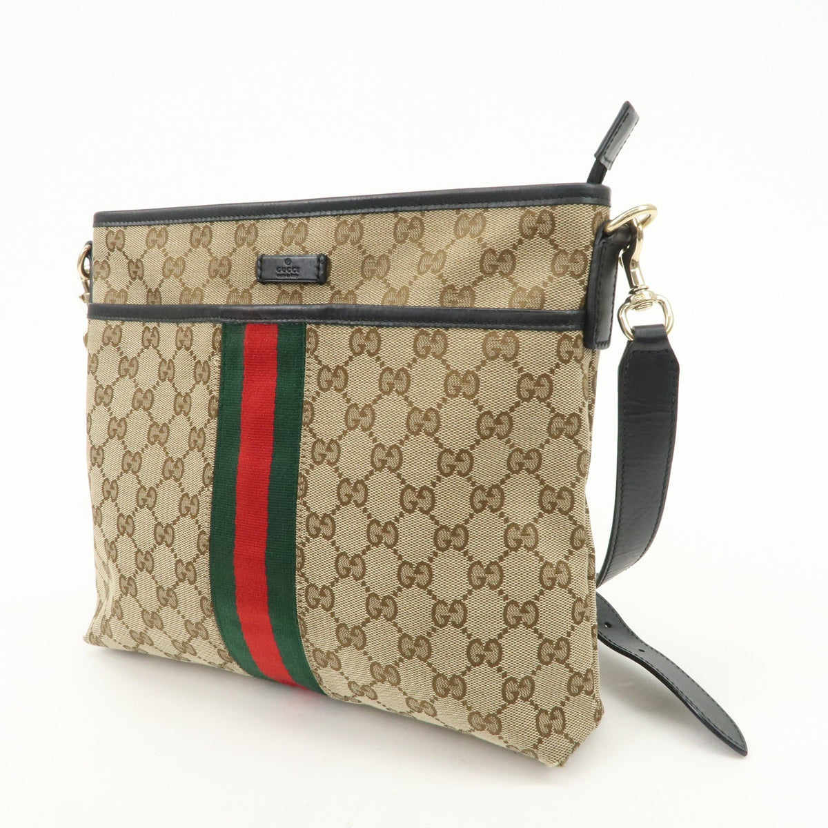 GUCCI Sherry GG Canvas Leather Shoulder Bag Beige Black 388926 Auth Used F/S2