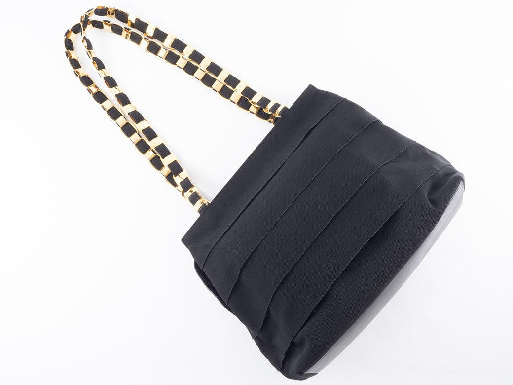 Ferragamo Vara Ribbon Womens Chain Shoulder Tote Bag Nylon Black Preowned Auth12