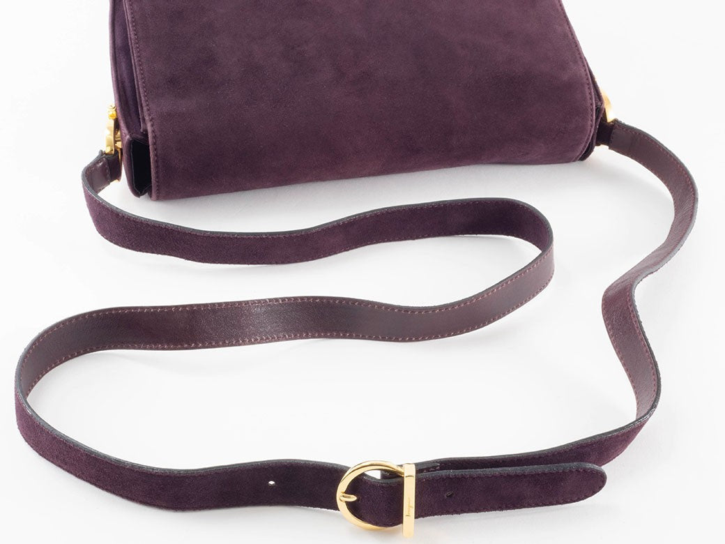 Salvatore Ferragamo Gancini Logo Crossbody Shoulder Bag Suede Purple Preowned4