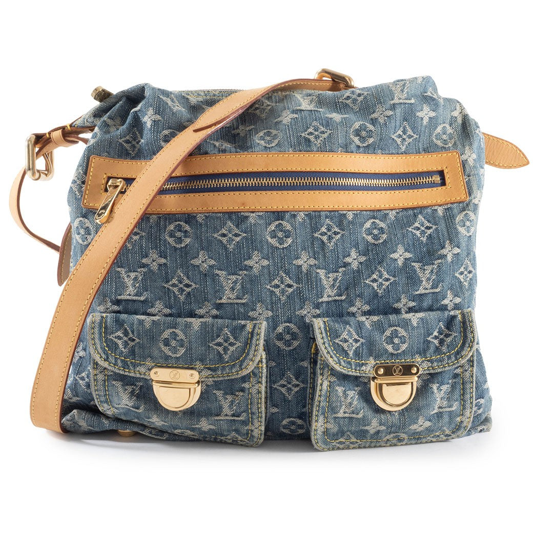 Louis Vuitton Baggy GM Monogram Denim Crossbody Shoulder Bag Hobo Blue Preowned0