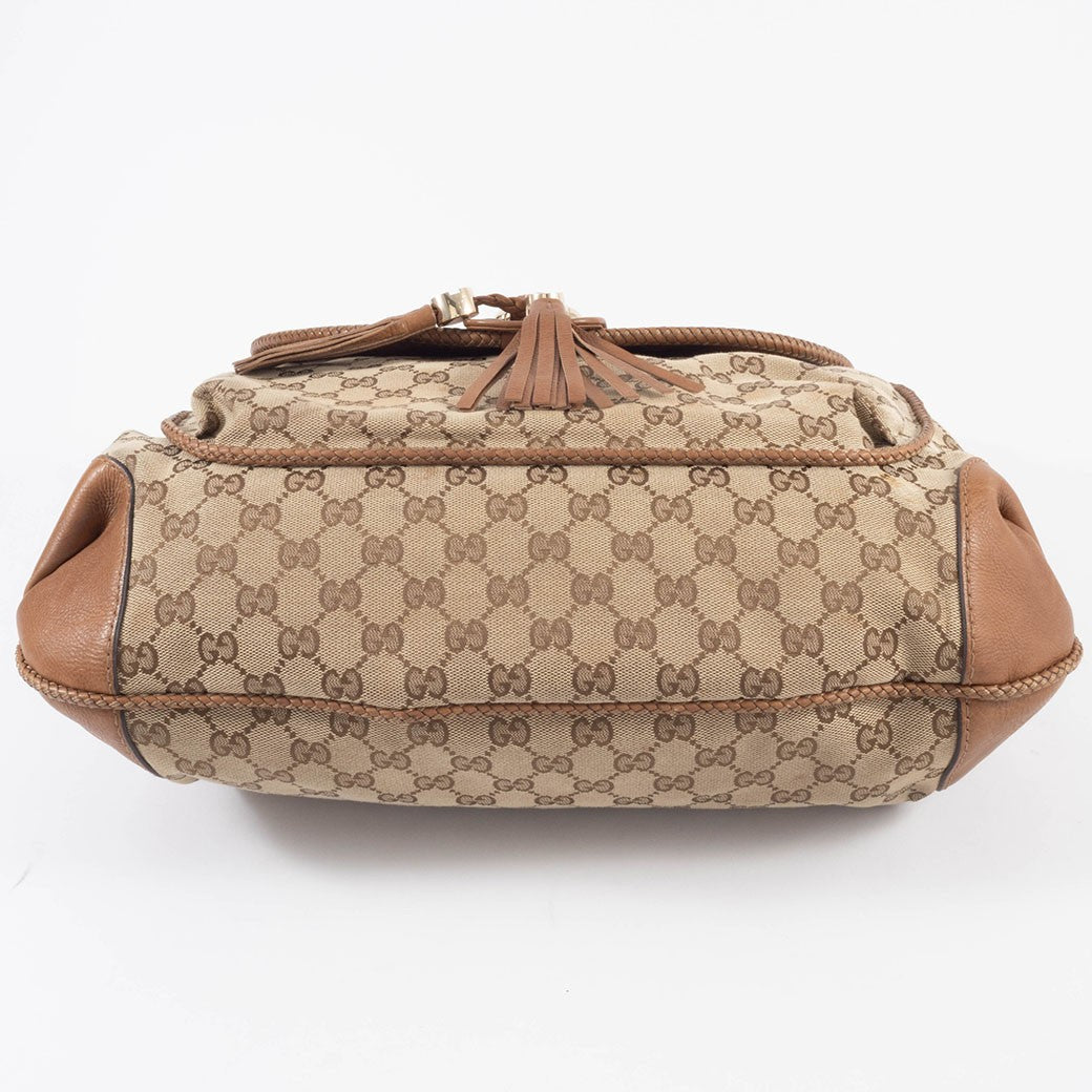 GUCCI Marrakech Hobo Bag GG Canvas Leather Tassel Beige Brown 257021 Preowned5