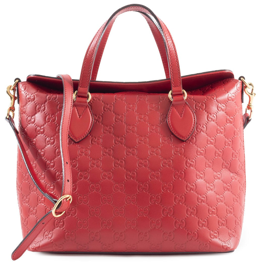 GUCCI Guccissima Leather Convertible Crossbody Shoulder Bag Tote Red Preowned0
