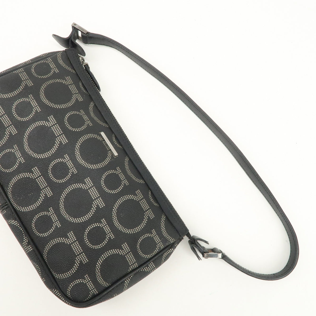Ferragamo Gancini PVC Accessary Pouch Hand Bag Black Authentic Used F/S6
