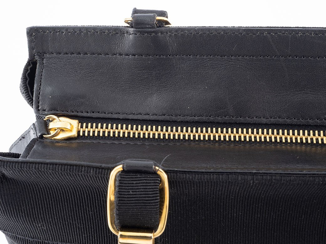 Ferragamo Vara Ribbon Womens Chain Shoulder Tote Bag Nylon Black Preowned Auth14