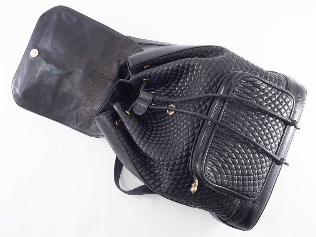 berry Bag Quilted Backpack Rucksack Black with Pouch Reuse Used Preowned16