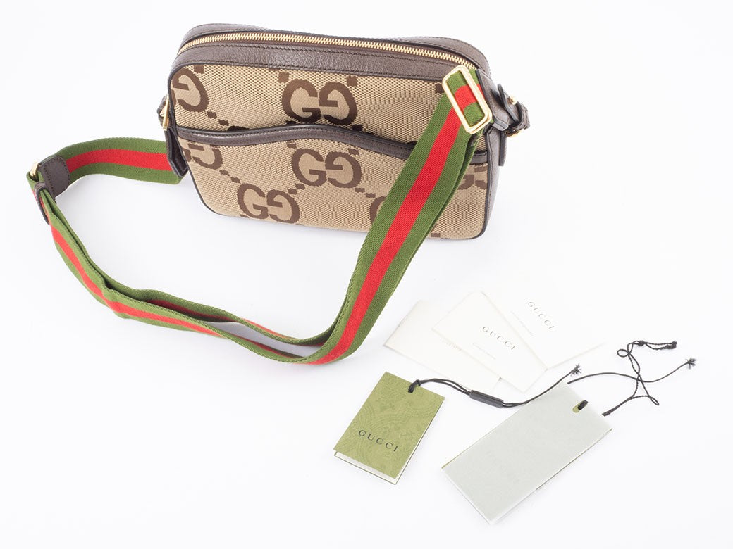 GUCCI Jumbo GG Canvas Messenger Crossbody Bag Beige Brown 675891 Preowned Auth9