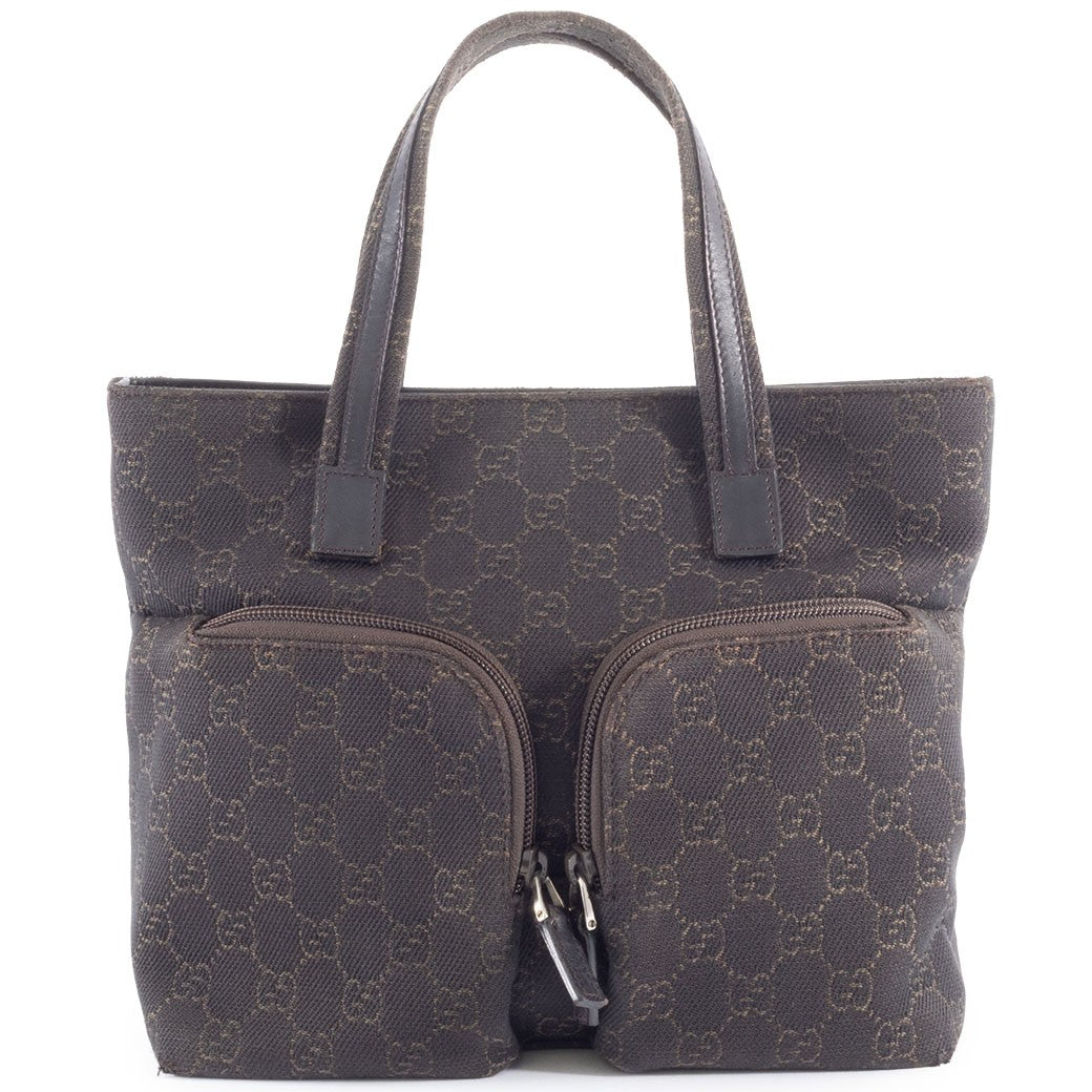 GUCCI GG Canvas Leather Tote Handbag Small Brown 105650 Womens Preowned Auth0