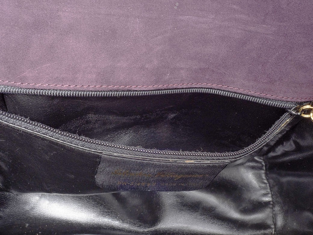 Salvatore Ferragamo Gancini Logo Crossbody Shoulder Bag Suede Purple Preowned21