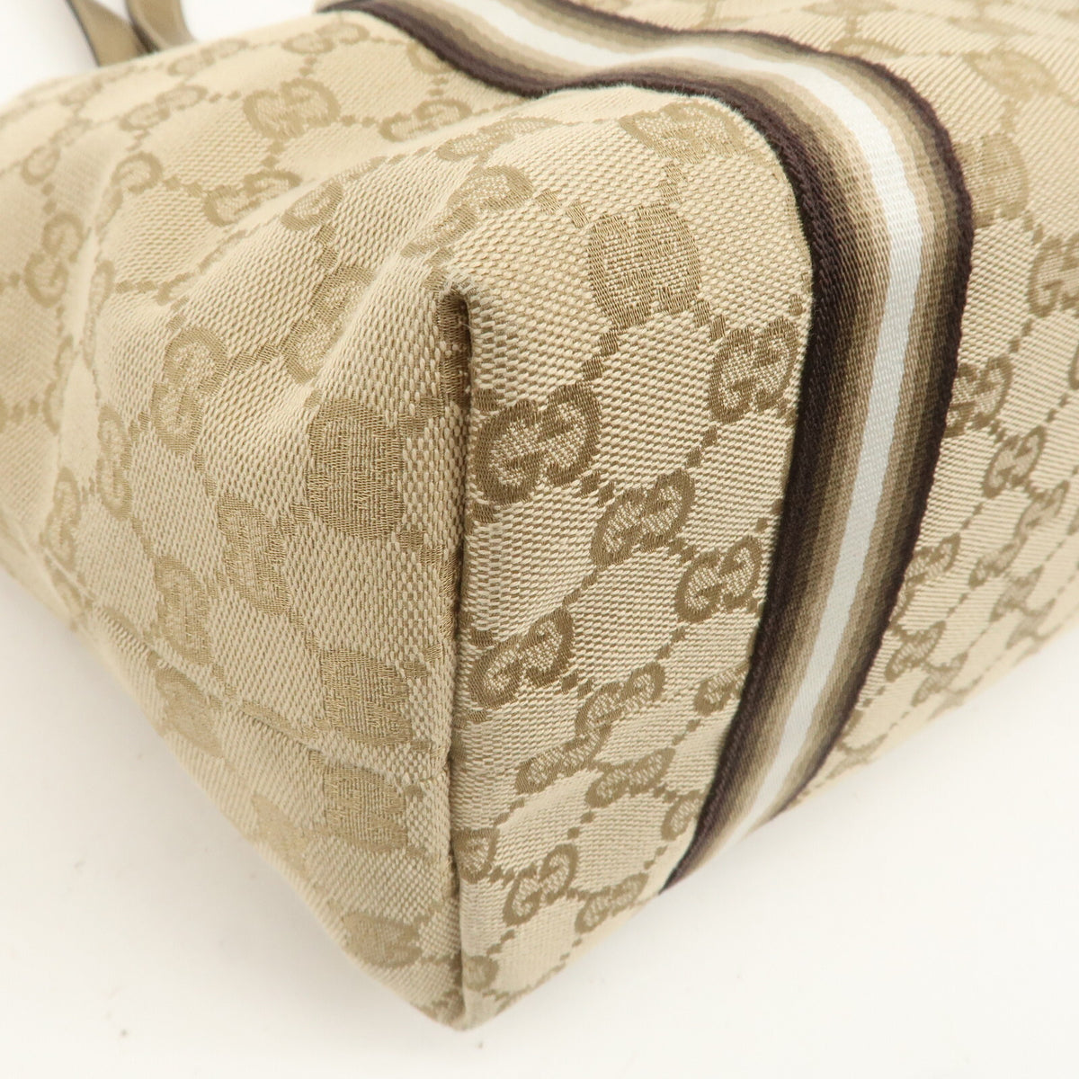 GUCCI GG Canvas Leather Beige Gold Women Shoulder Tote Bag 137396 Preowned Auth12