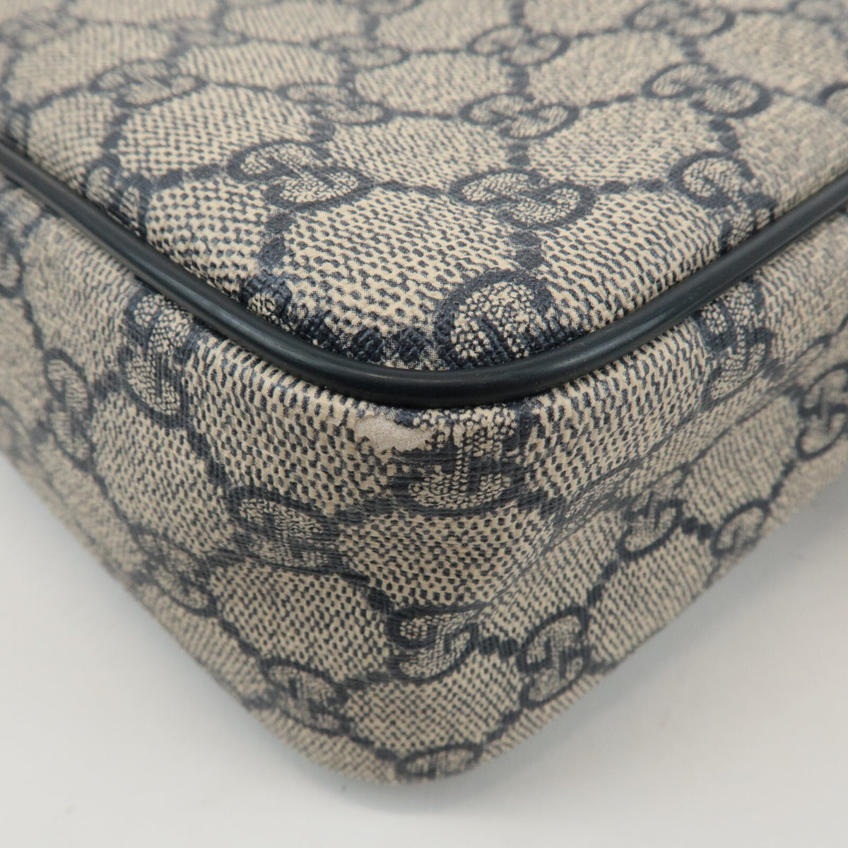 GUCCI GG Supreme Canvas Leather Shoulder Bag Navy Beige Vintage 233268 Preowned12