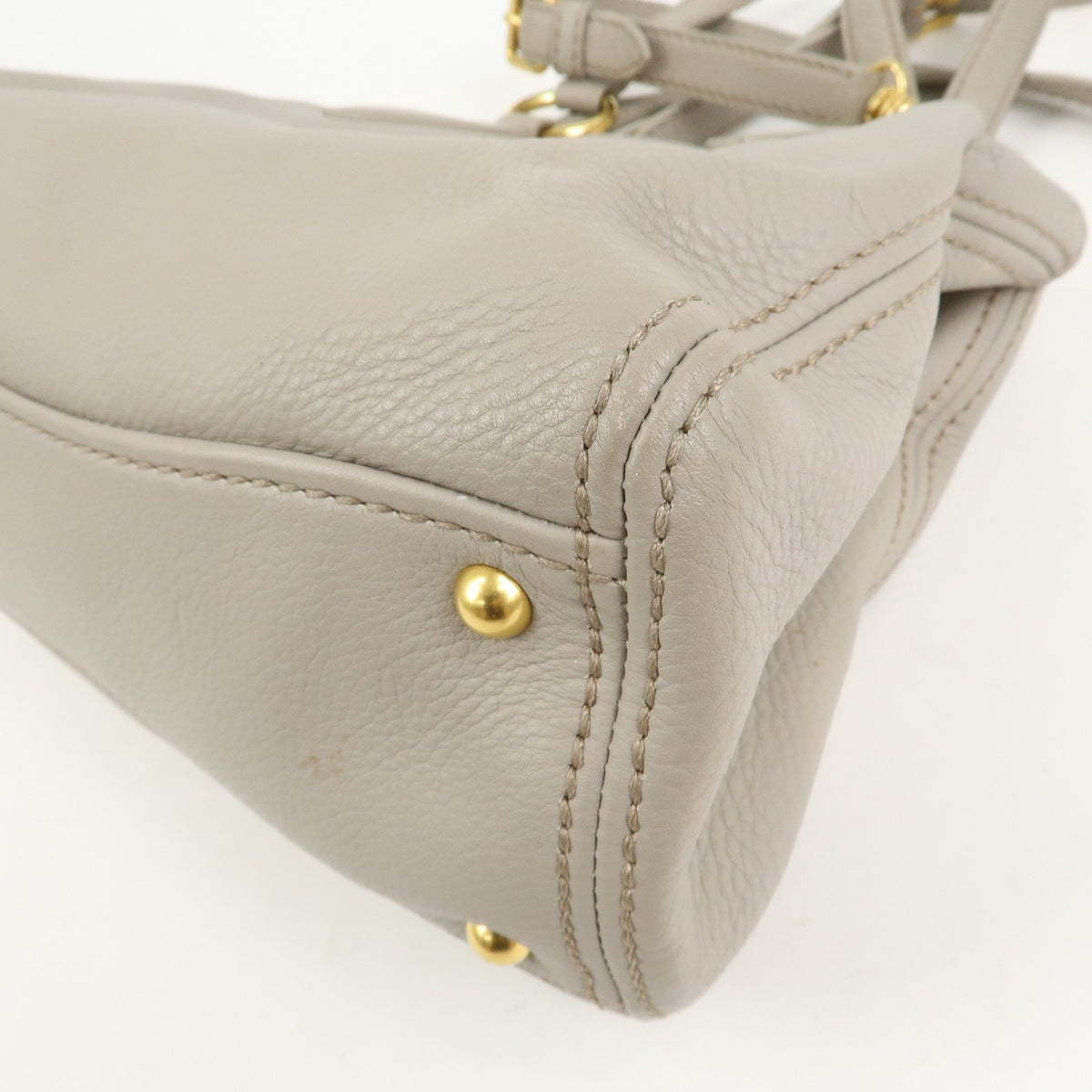MIU MIU Handbag Logo Leather 2Way Bag Shoulder Bag Gray Authentic Used F/S13