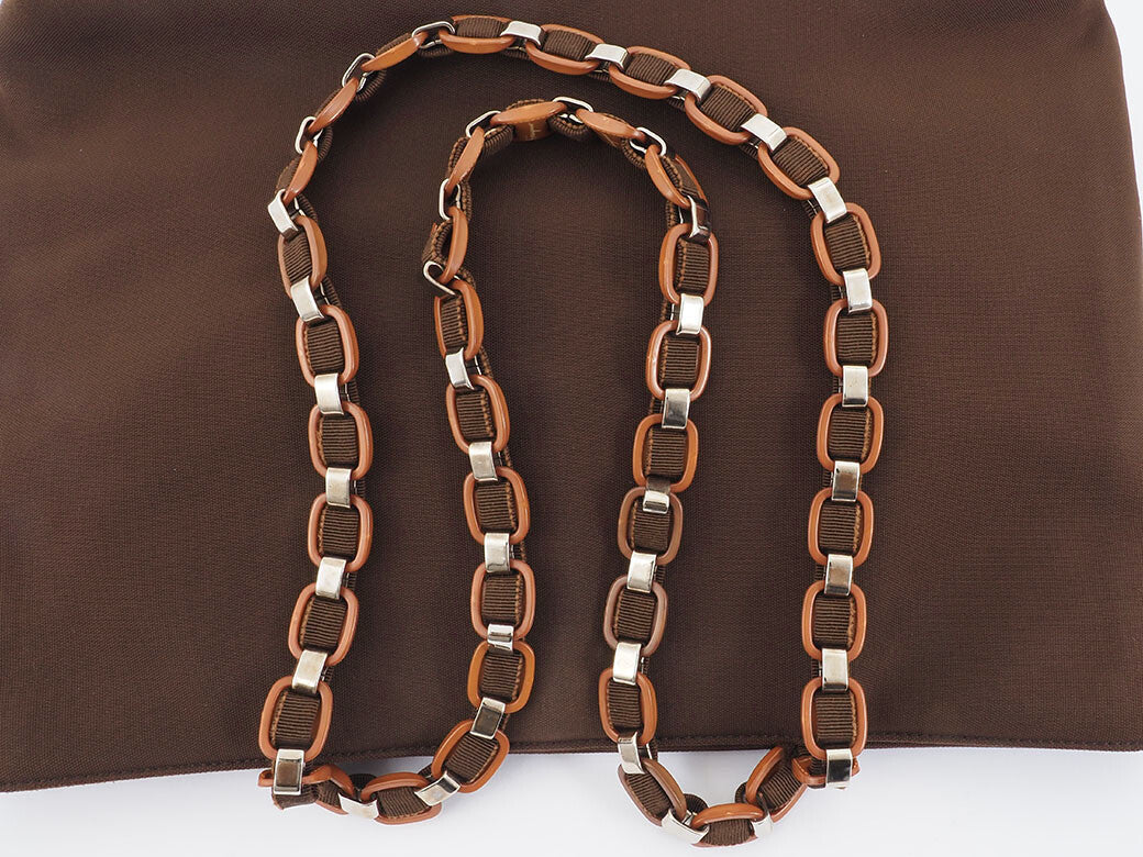 Salvatore Ferragamo Plastic Chain Shoulder Tote Bag Brown Nylon Preowned Auth5