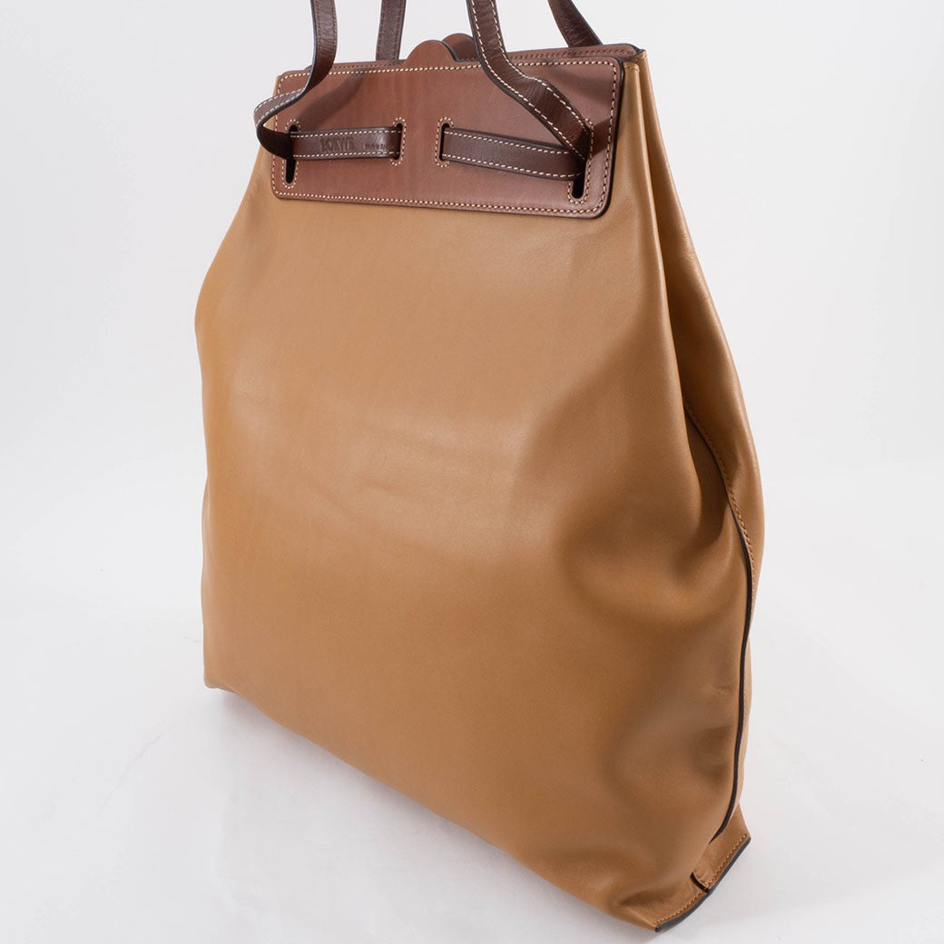 LOEWE Lazo Tote Bag Camel Brown Leather Large A4 Shoulder Bag Preowned Auth3