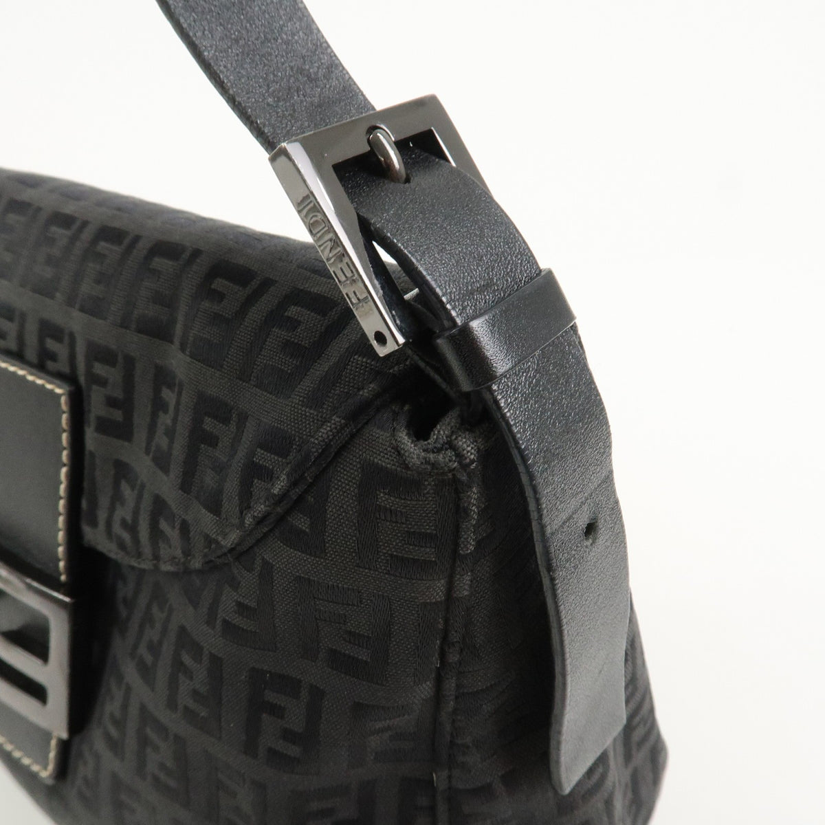 FENDI Mamma Baguette Zucca Zucchino Canvas Leather Black Shoulder Bag Preowned9