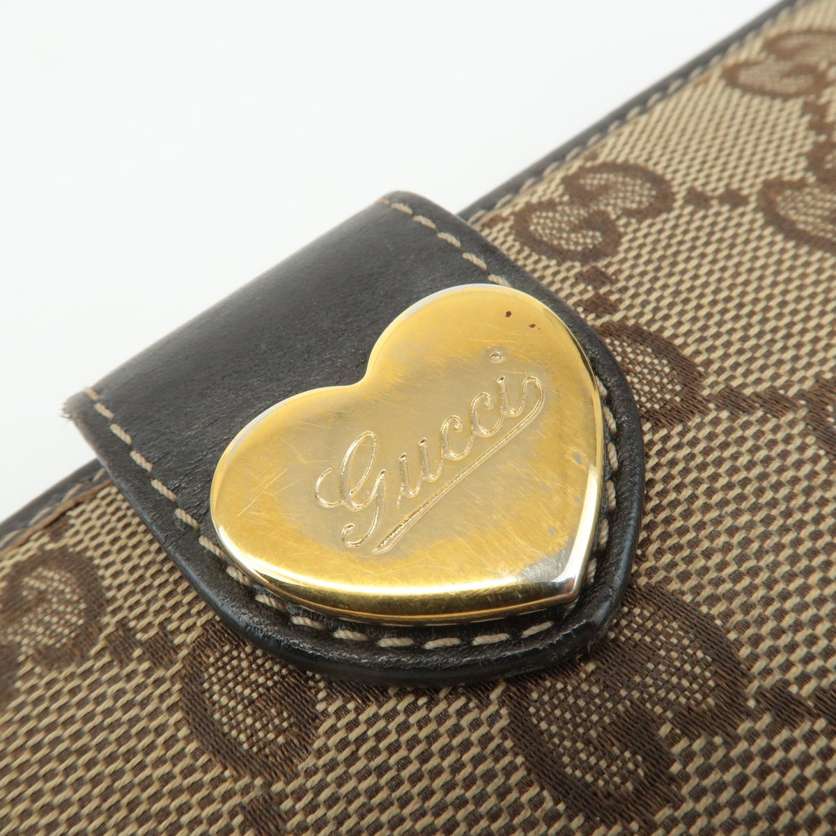 GUCCI Set of 2 GG Canvas Leather Wallet Beige Brown 203550/112715 Auth Used F/S18