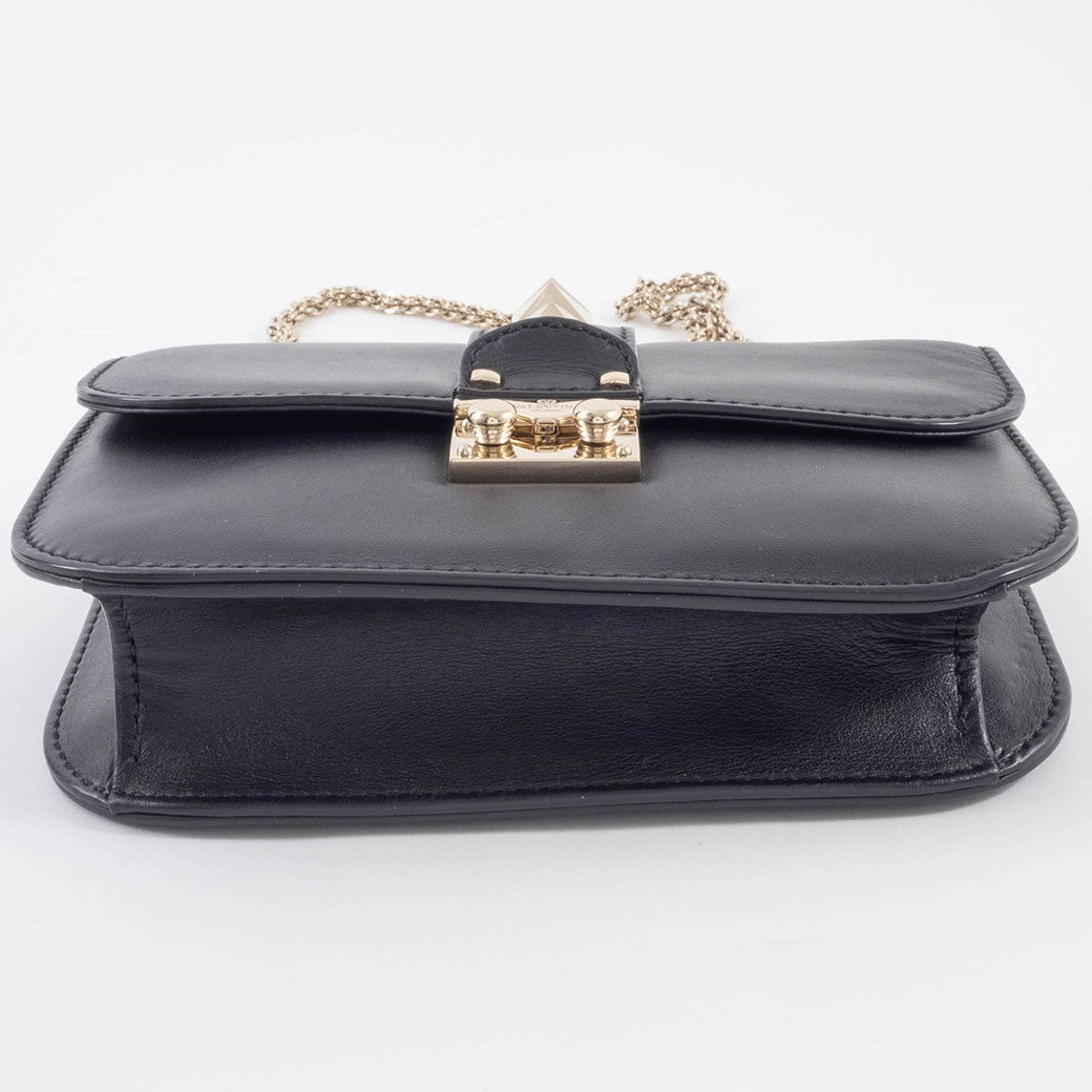 Valentino Garavani Rockstud Chain Shoulder Bag Black Leather Preowned Auth10